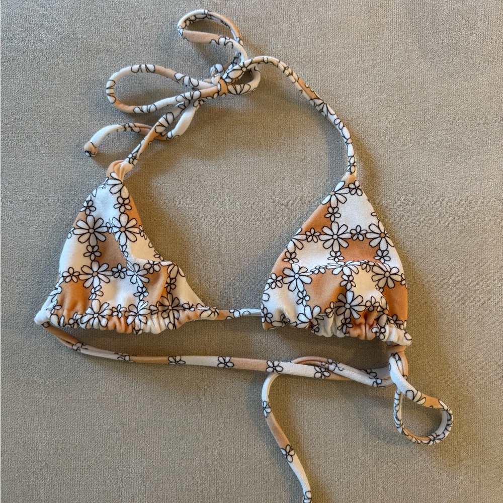 Frankie's Bikinis White and Orange Bikini Top